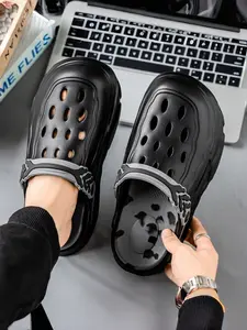1 Pair Unisex  Height-Increasing Platform Clog Slides | Y2K Street Trendy Style | EVA Soft Cushioning + Breathable Hollow Upper + Adjustable Heel Strap | Daily Outings / Beach Vacations / Bathroom & Home / Students, Height-Boosting & Versatile