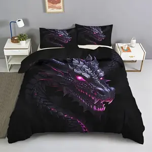 3-Piece Dragon Print Bedding Set (1 Fitted Sheet + 2 Pillowcases), Polyester Fiber Material, No Comforter Included, Universal Size, Bedsheet Sets