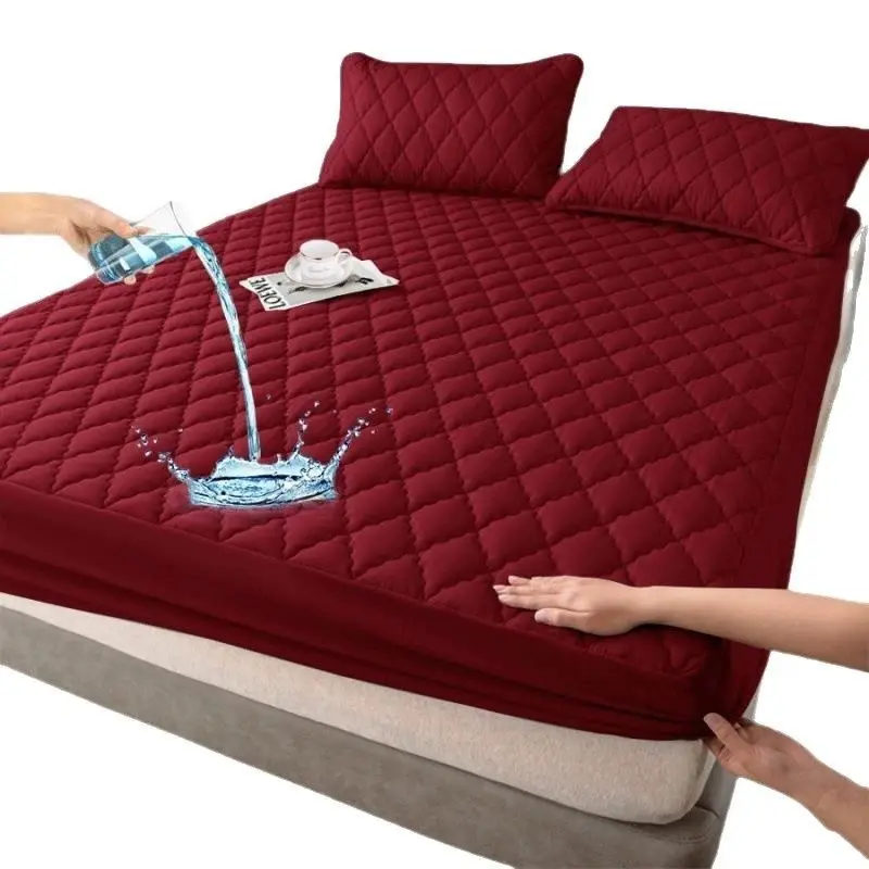 Waterproof Bed Sheet Set, Deep Pocket Non-Slip Elastic Fitted Sheets, Mattress Protector Cover, Home Use, Includes Two Pillowcases, Comfy Bed Sets, Polyester Bedding, Soft Comfy Bedding