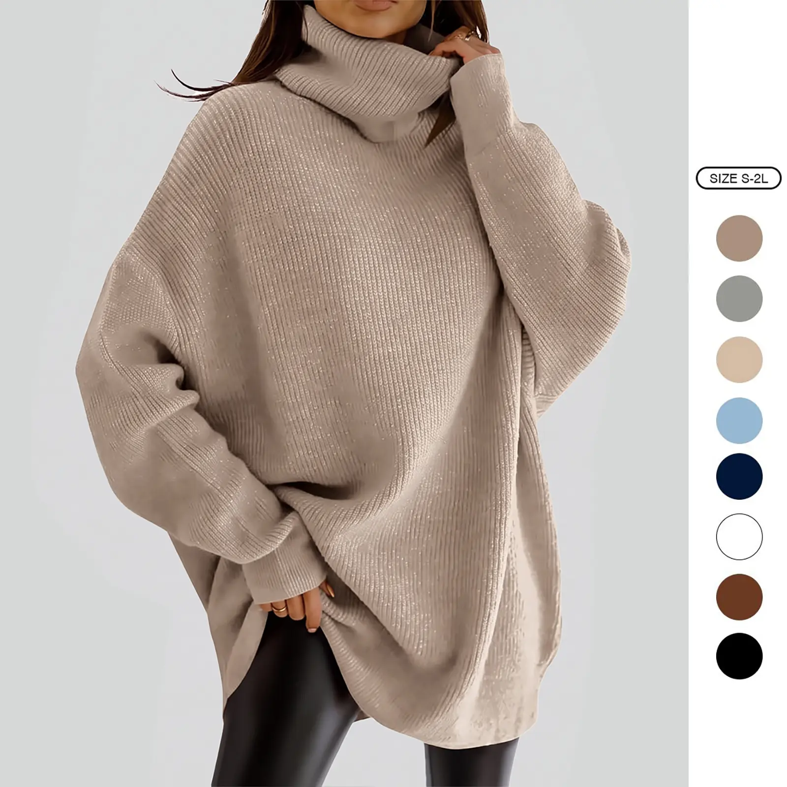 Womens Turtleneck Oversized Sweater Batwing Chunky Pullover Sweater Casual Fall Loose Knit Jumper Top Womens Turtleneck Oversized Sweater Batwing Chunky Pullover Sweater Casual Fall Loose Knit Jumper Top