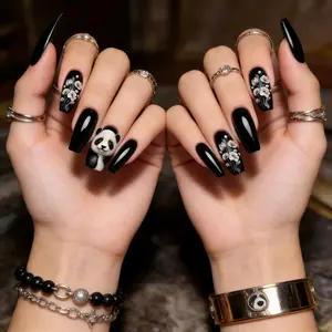 Cute Panda Ballet Nail Art, Detachable Acrylic Nails, Fashionable Party Wear, Daily Use, Includes Removal Tools