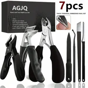 7-piece set of stainless steel nail clippers for thick nails, professional home foot repair tools, nail clippers for nail socket and paronychia, men's and elderly thick and hard nail nail nail art set