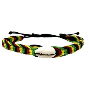 Rasta Cowrie Shell Bracelet – Adjustable Handmade Reggae Wristband, Unisex Boho Jewelry, 4 Styles
