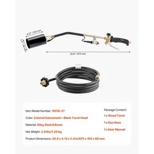 VEVOR Propane Torch Weed Burner, High Output 1, 800, 000 BTU with 10 ft Hose, Heavy Duty Blow Torch with Adjustable Flame Turbo Trigger Push Button Auto Igniter, Flamethrower for Garden Ice Snow Road