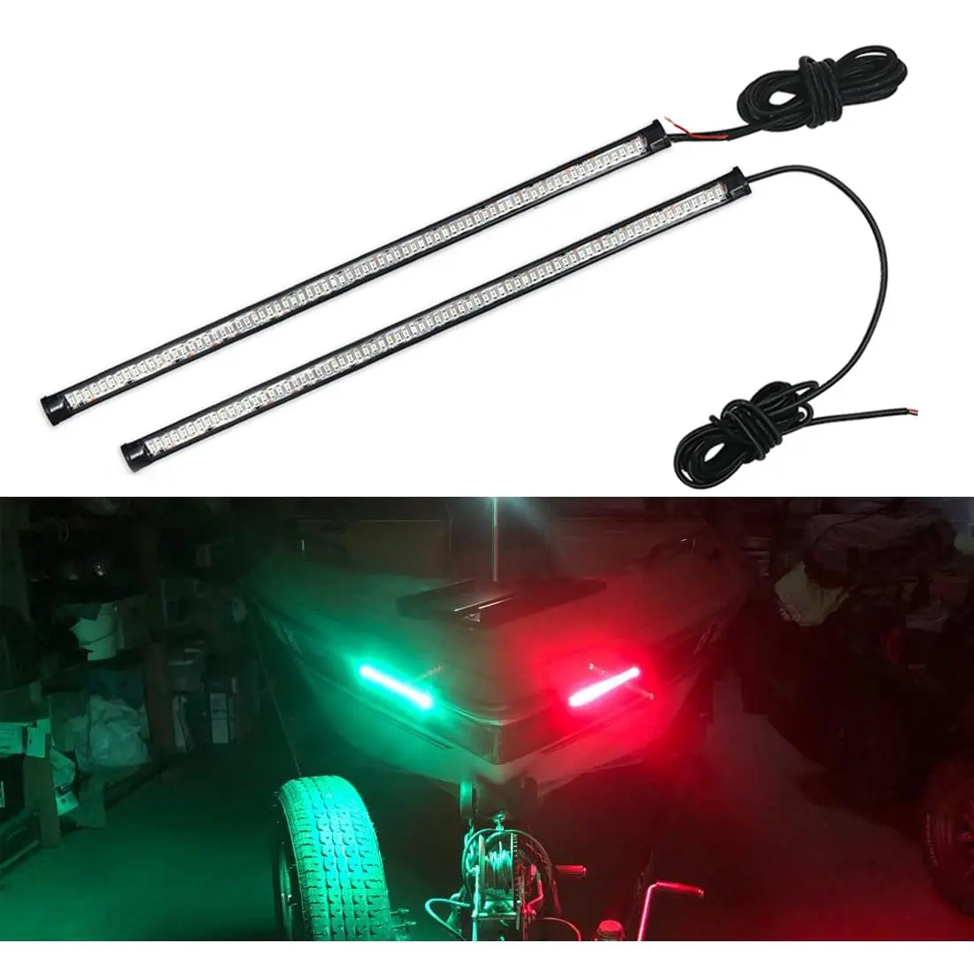LED Boat Navigation Bow Lights, Green & Red, IP67 Waterproof, Flexible Strip with Brighter Light, Easy Double-Sided Adhesive Installation for Night Fishing, Bass, Kayak, Jon Boat, Pontoon