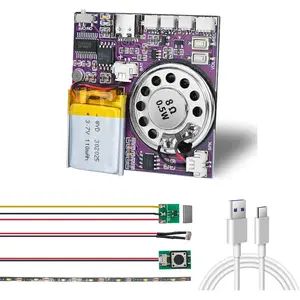Sound Module, 16MB Push Button, Magnetron, Light Control Activated Recordable Voice Sound Chip Module with LED Light Strip, Speaker, for Greeting Card Audiobook, Xmas Presents Boxes, 's Toys.