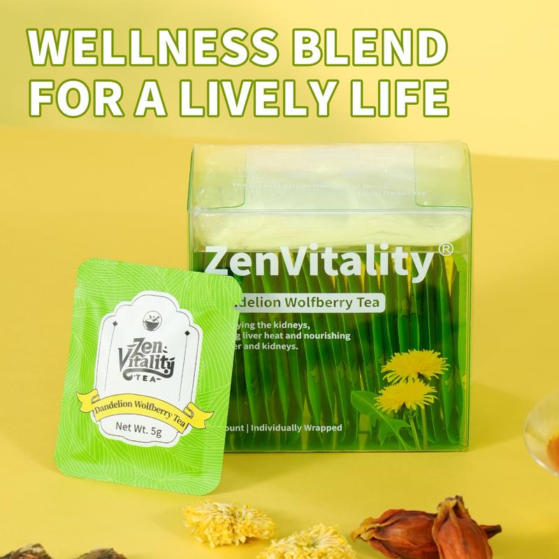 Dandelion Wolfberry Tea – Natural 7-Herb Blend, 15 Individually Wrapped 5g Pressed Tea Cakes