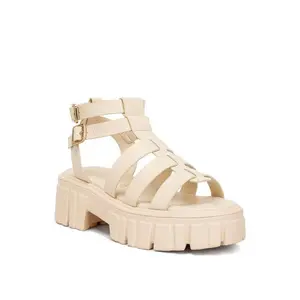 Women's Dewey Recycled Faux Leather Strappy Gladiator Sandals - Chunky Buckle Decor, Fashionable Women's Footwear