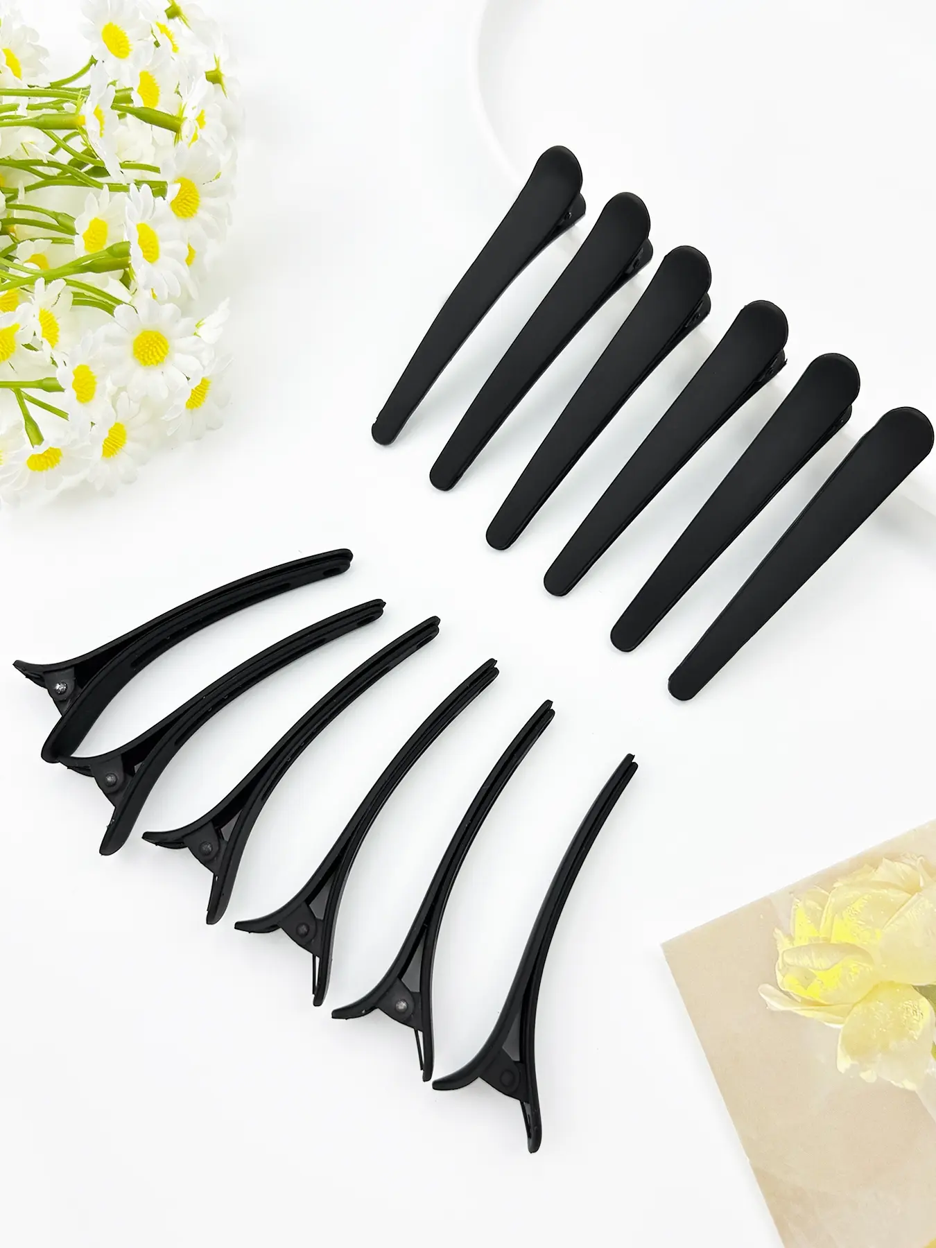 12pcs women's black large hair clip, hair clip, duckbill clip suitable for daily use, side braided hair, bangs fixed, daily casual hair accessories, Hair Clip Set, Duck Bill Hair Clips
