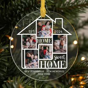 Personalized New Home Ornament 2024, Family Photo Collage Christmas Ornament, Housewarming Gift, New Beginnings and Memories Décor, Unique House-Shaped Ornament for First Home, Holiday Tree Decoration