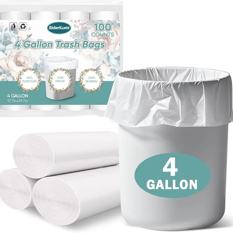 Small Trash Bags 4 Gallon - 100 Count Leakage-Proof 4 Gallon Trash Bag, Unscented Small Garbage Bags for Office Bedroom Bathroom Mini Trash Bags, White 4 Gal Trash Can Liners