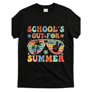 Last Day of School Groovy Out for Summer Tee | Teacher Athleisure Moisture Wicking Same Style for Men And Women 2026 Summer Short-Sleeved Printed T-Shirt 180G