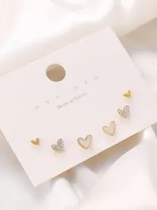 3 Pairs Heart Shaped Fashion Earrings, Minimalist Jewelry Set, Perfect Gift for Girls, Elegant and Stylish Accessory Collection