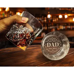 Personalized Whiskey Tumbler Glass | Bottom Engraving | Fathers Day | Home Bar | Gifts for Men, Dad, Grandpa | Bourbon Lowball Rock Glasses