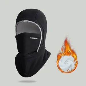 Winter Warmth 2-in-1 Hat & Face Mask Windproof Thick Fleece Lining for Cycling Running Skiing Machine Washable Black