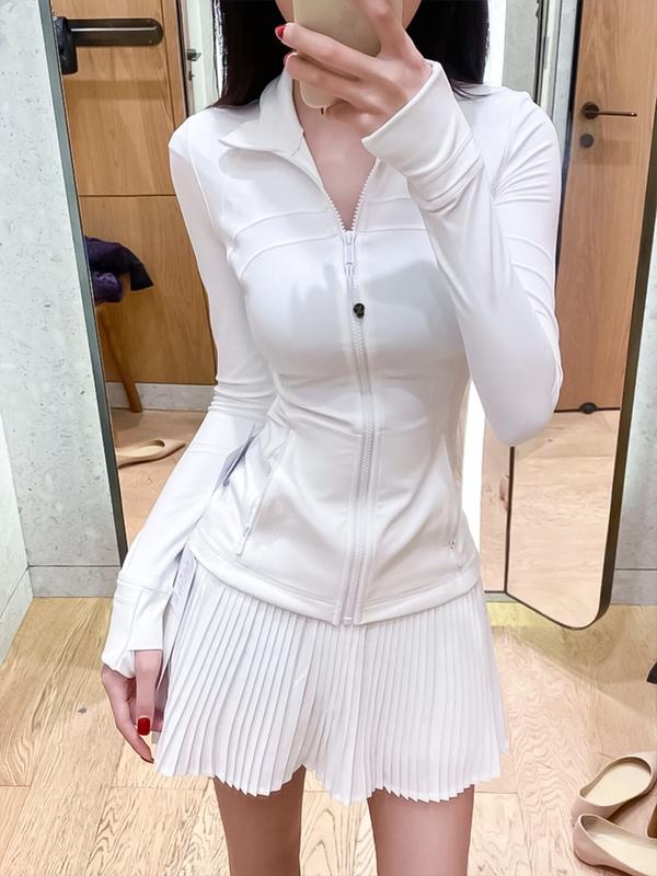 Spring Stand Collar Zipper Yoga Jacket for Women, Slim Fit Outdoor Running Sports Gym Jacket, Casual Fashion Outerwear