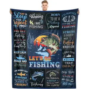 Fishing Throw Blanket Gifts for Men Unique Boys Fisherman Fishing Lovers Hunter Mens Fly Fishing Gift Bass Fishing Gift Dad/Grandpa 60"X50", Printed on One Side with a Plain White Back, Halloween Thanksgiving Christmas Gift