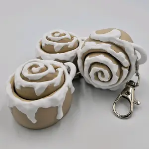 Cinnaroll Keychain - Cute Clicky Cinnamon Roll Fidget with White Icing Design & Metal Hook Attachment
