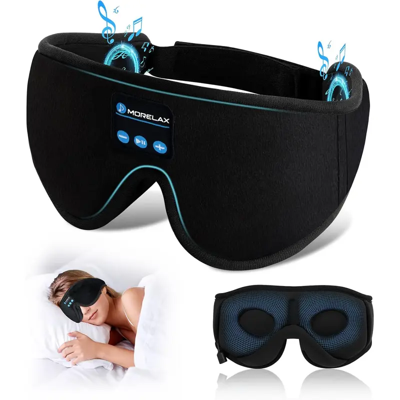 Morelax 3D Bluetooth Sleep Mask Headphones - 100% Blackout Wireless Eye Mask for Insomnia, 12H Playtime, HD Stereo, Adjustable for Side Sleepers, Travel, Gift for Boyfriend, Women, Men