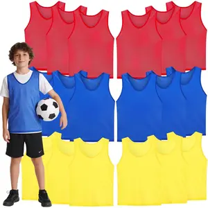 18 Packs Youth Team Pinnies,  Scrimmage  Vest,  Pennies, Jerseys Mesh Practice Vests for Basketball, Soccer, Football, Volleyball, 3 Colors
