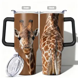 1pc, 40oz/30oz/20oz/14oz Stainless Steel Cup Giraffe Double Wall Vacuum Insulated Cup, Leakproof Lid & Carry Handle Travel Mug for Outdoor Camping Hiking, Gift for Dad, Mom, Brother, Sister, Stainless Steel Thermos