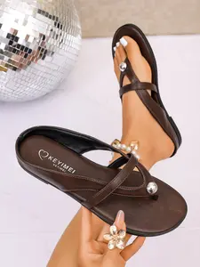 2026 Summer Metal Toe Ring Flip Flops for Women, Non-Slip Soft Sole Casual Beach Sandals, Comfortable Flat Thong Slippers -