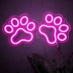 Cat Dog Paw Neon Signs Paw Neon Sign Dimmable Neon Light for Bedroom Children's Room Pet Shop Birthday Party Restaurant Hotel Cafe Gamer Room Decoration USB Powered Cat Lover Gifts(pink)