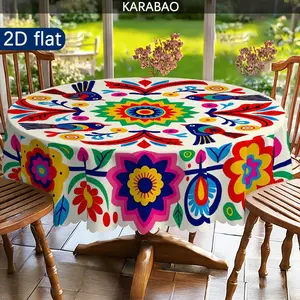 Mexican Style Floral Bird Round Tablecloth, Perfect for Dining Tables, Home Decor, Kitchen, Restaurant, Indoor Outdoor Use