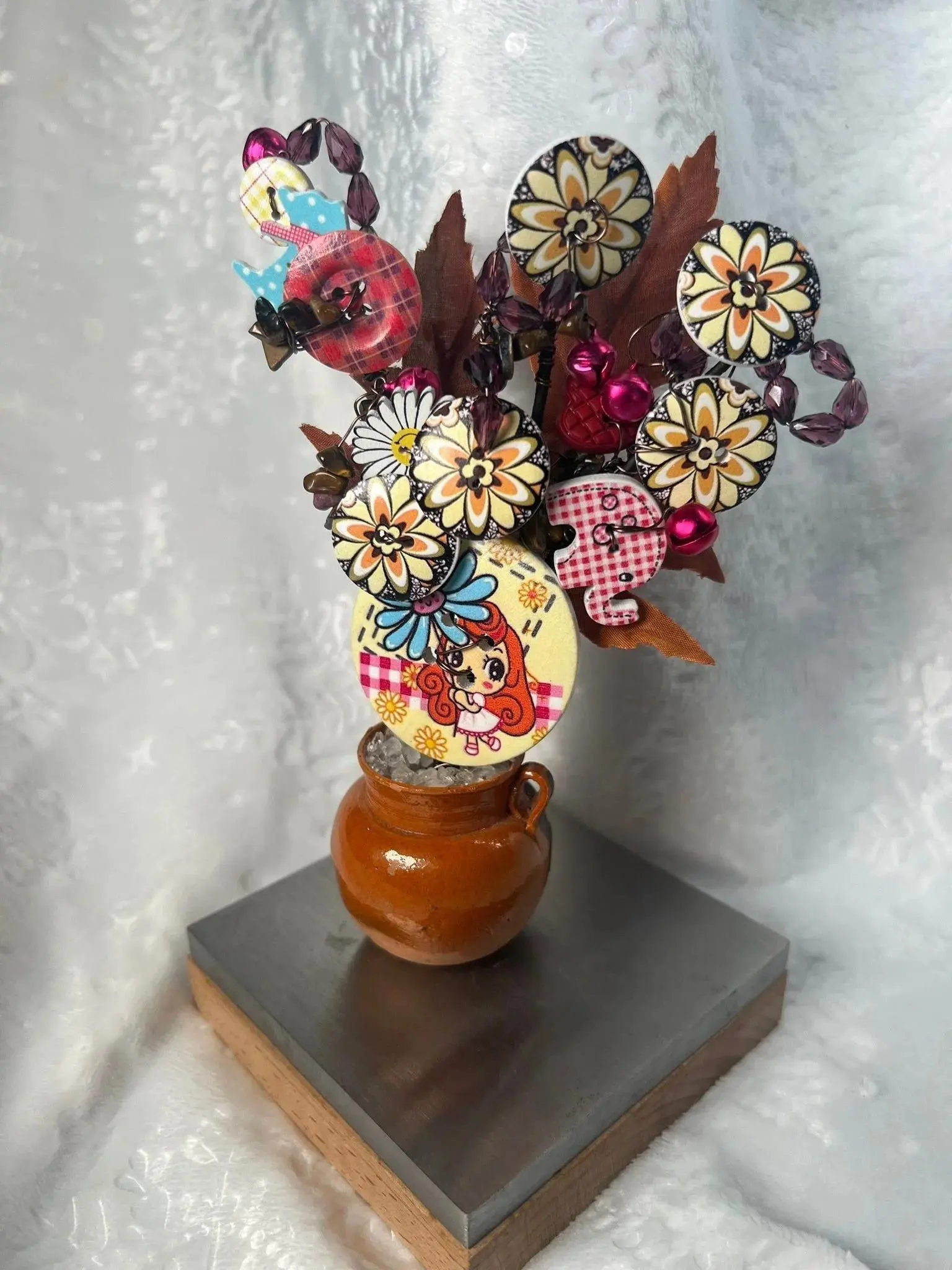 Blissful Button Tree 31 / Button Flower Bouquet / Faux Potted Plant / Home Decor / Artificial Flowers