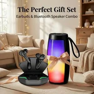 2-in-1 Audio Gift Set Featuring Wireless Wireless Earbuds With Charging Case And Portable Wireless Speaker, True Wireless Stereo Earphones With Clear Sound And Deep Bass, Stable Connection With Touch Control And LED Battery Display