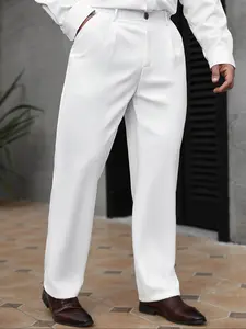 Men's Outdoor Casual Solid Business Suit Long Pants for Autumn, Stylish Comfortable Trousers for Everyday Wear, Ideal for Office & Leisure