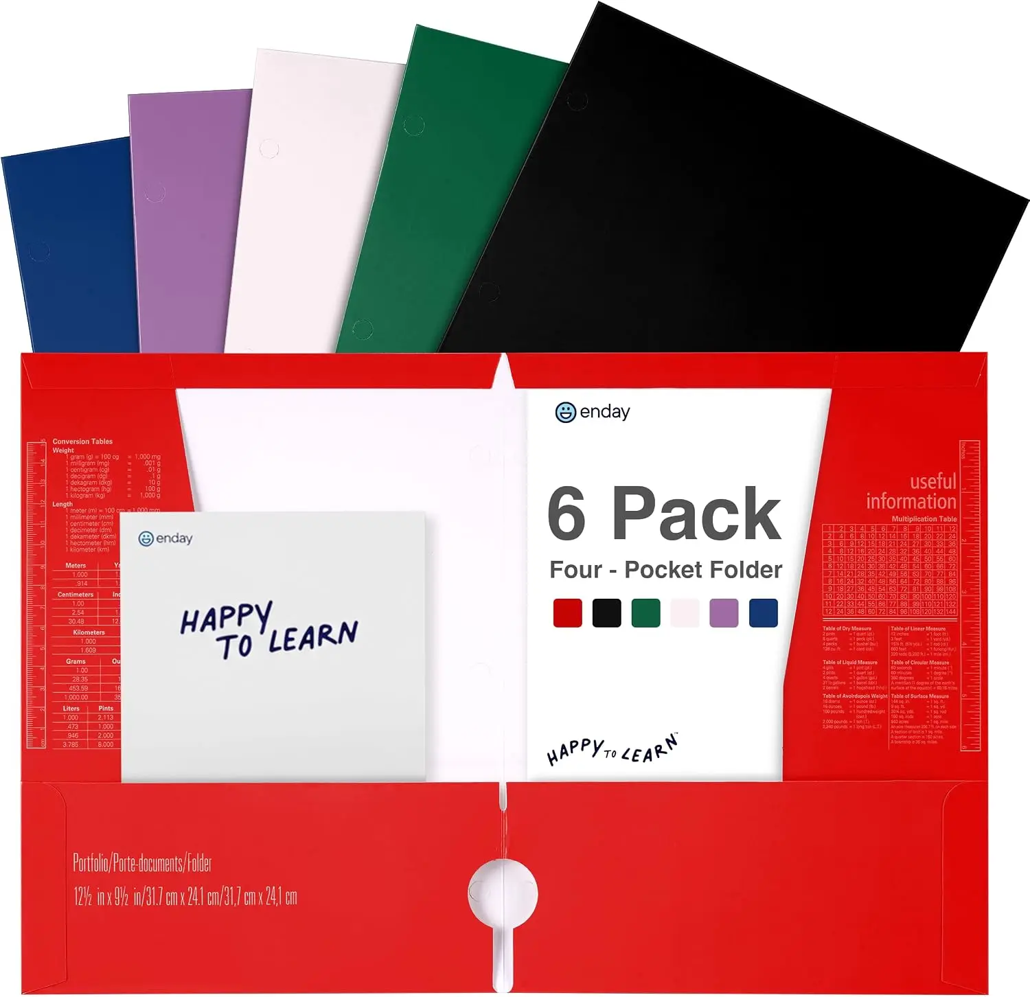 Enday Folders with Pockets (6 Pack) 4 Pocket Folder, Assorted Colors File Folders for Documents, Fits 3-Ring Binders, Tear-Resistant Paper Organizer for School & Home Office