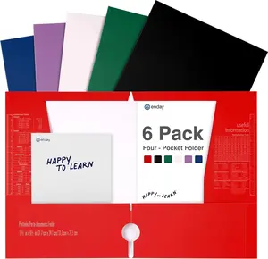 Enday Folders with Pockets (6 Pack) 4 Pocket Folder, Assorted Colors File Folders for Documents, Fits 3-Ring Binders, Tear-Resistant Paper Organizer for School & Home Office