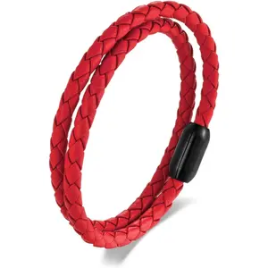Braided Leather Bracelet,Double Wrap Bracelet with Black Stainless Steel Clasp, Two- way of Wearing as Mens Bracelet or Womens Choker Necklace, Urban and Minimalist Style