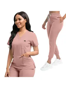 Daily Practical Work Clothes Set Solid Color Breathable Nursing Scrubs Women Uniforms Elasticity Pet Clinic Nurse Workwear Doctor Thin Uniform