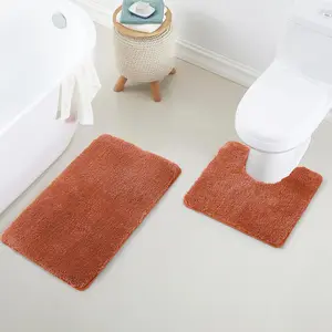 YHF Rug Set 2Piece, Thick &Soft Microfiber Shaggy, U, Machine Washable Bath Mats, Absorbent Bath Rugs, Non-Slip Backing Bath Mat for, Tub and Shower,Rust