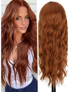 26in Copper Center Part Long Curly Wig, Suitable for Daily Wear, Nightclub, Cosplay, Perfect for Fair and Dark Skin Tones