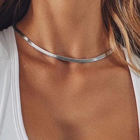 Tewiky Women's Gold-Silver Snake Choker Necklaces - Gold Tone, Silver Chain, Long Casual Style, Chunky Herringbone Layering Options, Female Costume Jewelry for Daily & Party Wear, Black Friday Gift Fashion Accessory