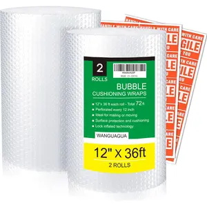 2 Pack 12 Inch x 72 ft Total Bubble Packing Wrap for Moving Boxes Shipping Cushioning Supplies Perforated Every 12”