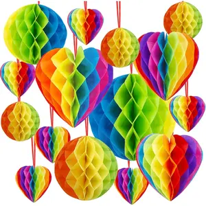 15 count Rainbow Party Decorations, Gay Pride Heart Balls Paper Honeycomb  Pride Ornaments for LGBT Party Wedding Birthday Decoration Supplies