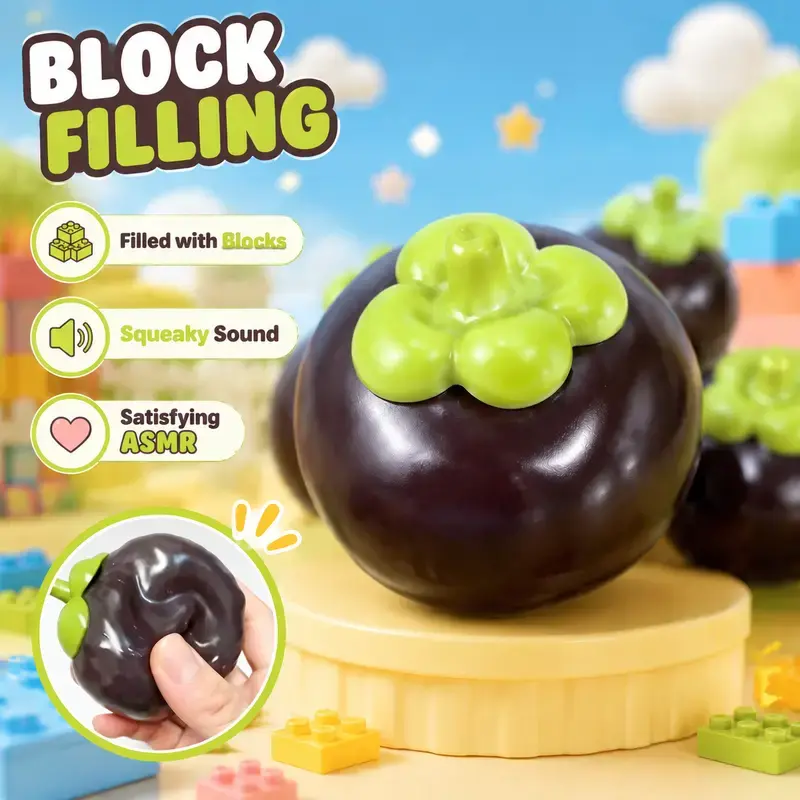 Crunchy Mangosteen Squish Ball, Handmade Fruit Shaped ASMR Squeeze Toy for Daily Venting and Relaxation