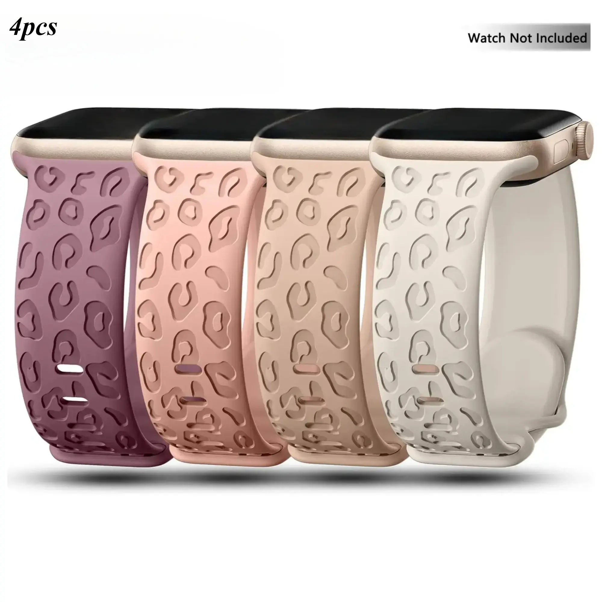 2026 4pcs Viral Engraved Apple Watch Band – Soft Silicone Pattern Strap Compatible with 38–49mm Series & Ultra, Lightweight Sport Wristband for Daily Wear, Gym & TikTok Must-Have Gift