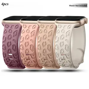 2026 4pcs Viral Engraved Apple Watch Band – Soft Silicone Pattern Strap Compatible with 38–49mm Series & Ultra, Lightweight Sport Wristband for Daily Wear, Gym & TikTok Must-Have Gift