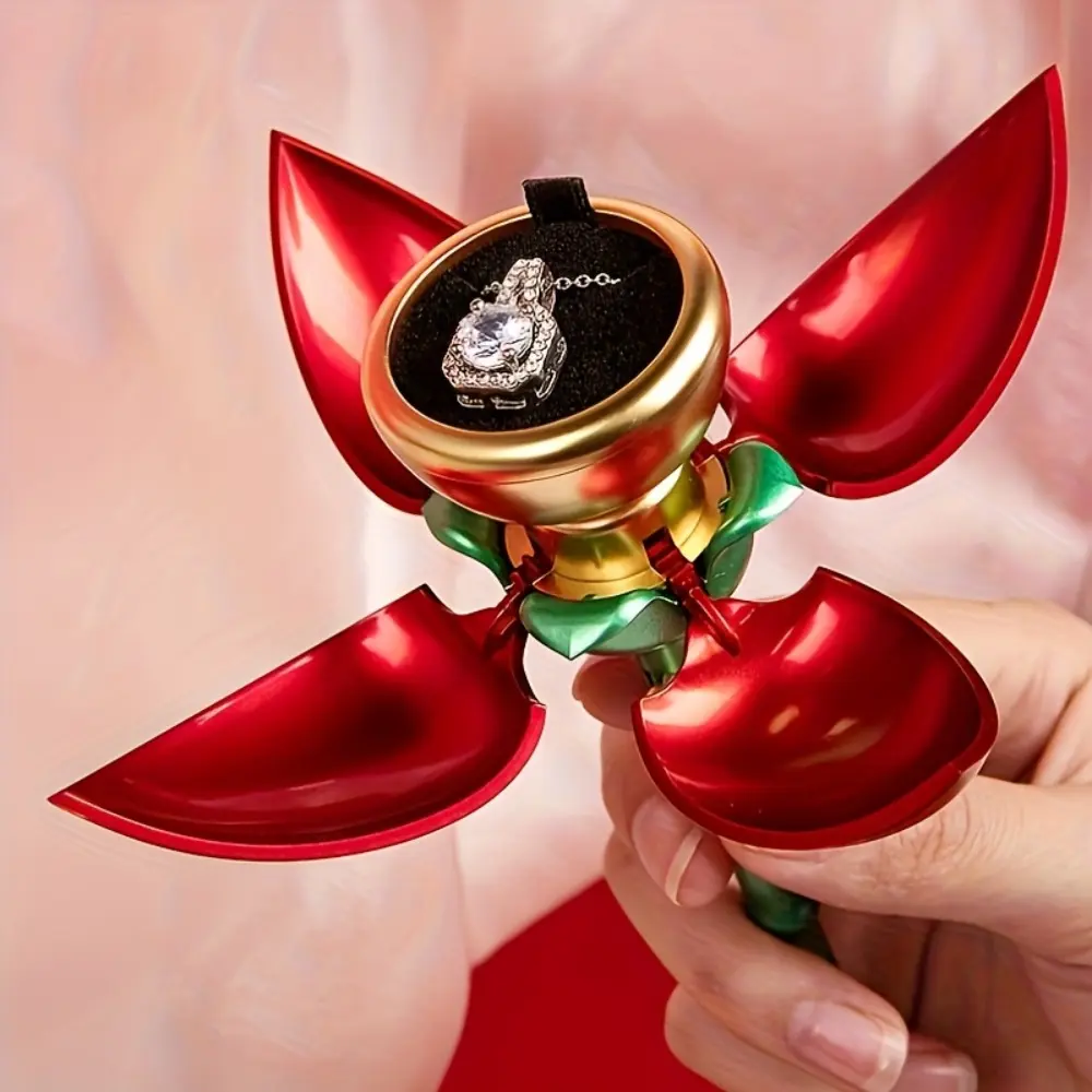New Automatic Opening Rose Flower Jewelry Box, Ring and Pendant Storage Organizer, Premium Collectors Box, Rose Ring Box