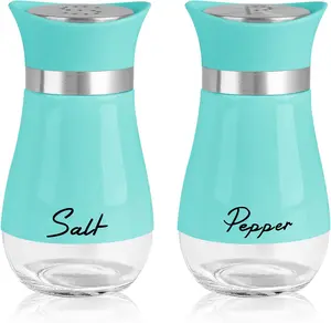 Salt and Pepper Shakers Set, 4 oz Stainless Steel Salt Pepper Shaker Containers with Glass Bottom for Kitchen Cooking, BBQ, Bar, Table, RV, Camp