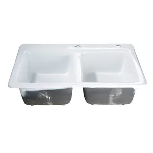 KINGSTON Brass Gourmetier 33" Cast Iron Double Bowl Drop-In Kitchen Sink - White