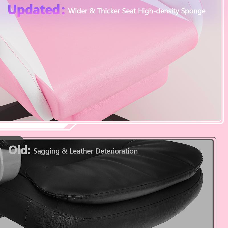 【Sweet!!】Mr IRONSTONE Gaming Chair with Speakers and Led Lights Ergonomic Massage Computer Gaming Chair with Broaden Cusion and Footrest High Back Video Game Chair for Adults Kids Boyfriend Father's Gift, Blue Black and Pink