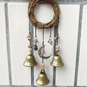Enchanting Witch Bells for Door Knob | Magical Wind Chimes with Wood Beads & Crystal Quartz Pendant for Home Protection, Witchcraft Decor & Gifts Decoration Ornaments