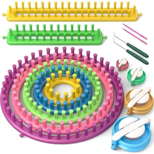 Knitting Loom Kit with Pompom Maker, Round Knitting Loom for Hat, Rectangular for Blanket Scarf Shawl, Knitting Loom Kit for Beginner