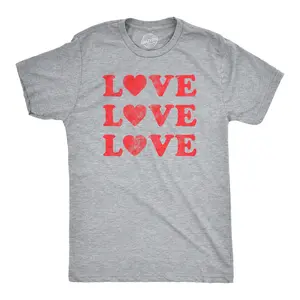 Mens Love Love Love Hearts T Shirt Cute Valentines Day Tee Mens Funny T Shirts Cool Vintage Fashion T-Shirt Gift Classic Menswear Love Apparel for Men Funny Vintage Short Sleeve Novelty Tees for Guys Light Grey